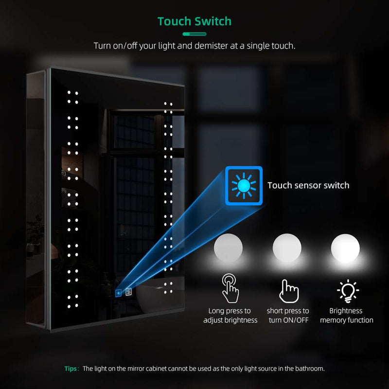 500x700mm LED Mirror Cabinet with Matt-Black Aluminum Touch-Switch Anti-fog Shaver Socket