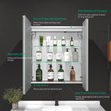 600x700mm LED Mirror Cabinet with Shaver Socket Touch-Switch Anti-fog 2 Doors, Silver