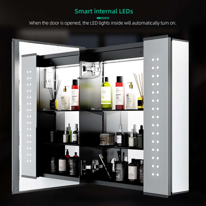 650x600mm LED Mirror Cabinet with Touch-Switch Demister Shaver Socket