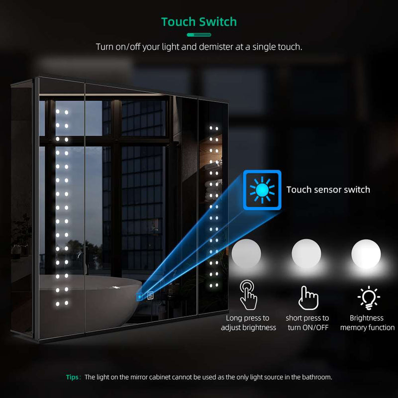 650x600mm LED Mirror Cabinet with Touch-Switch Demister Shaver Socket