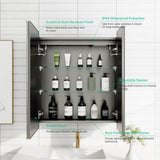 600x700mm LED Mirror Cabinet with Aluminum Shaver Socket Touch-Switch Anti-fog 2 Doors, Black