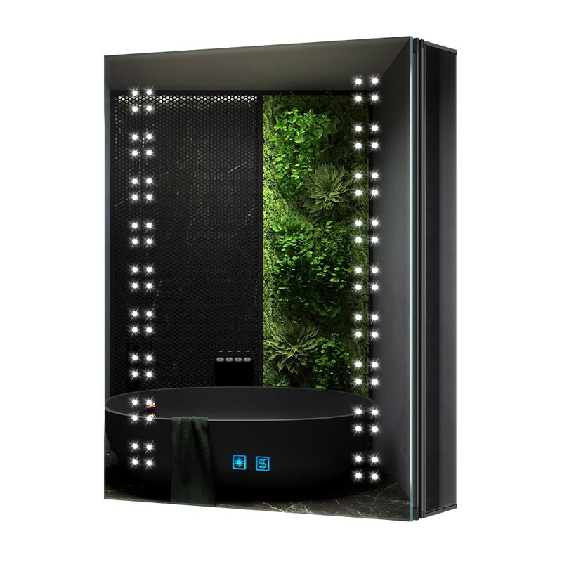 LED Illuminated Matte Black Bathroom Mirror Cabinet with Shaver Socket 500x700mm