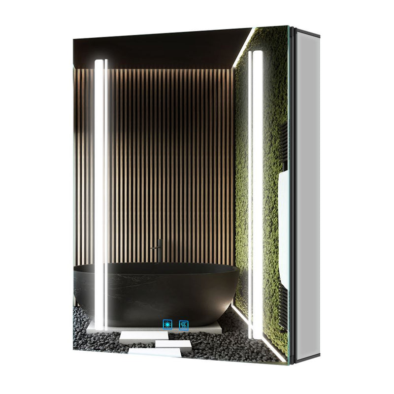 LED Illuminated Matte Black Mirror Cabinet with Shaver Socket Adjustable Color 500x700mm