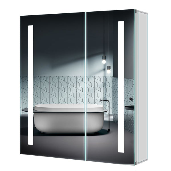 LED Bathroom Mirror Cabinet with Shaver Socket 2 Doors IR Switch 630x650mm