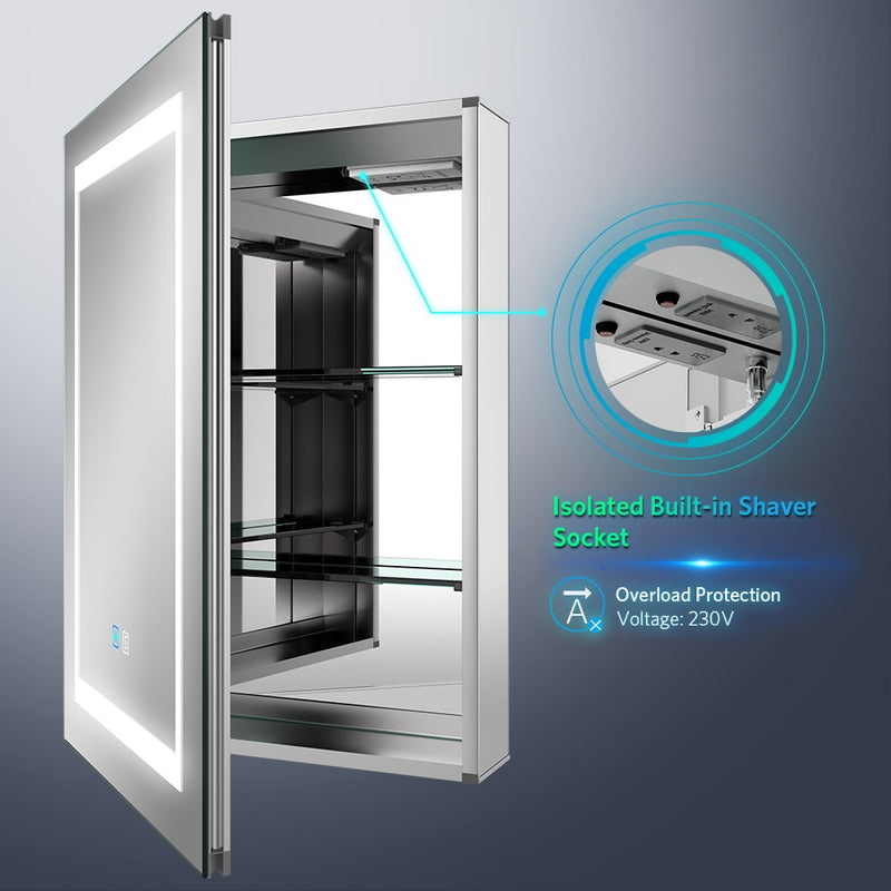 LED Bathroom Mirror Cabinet with Ambient Lighting Shaver Socket Demister 500x700mm