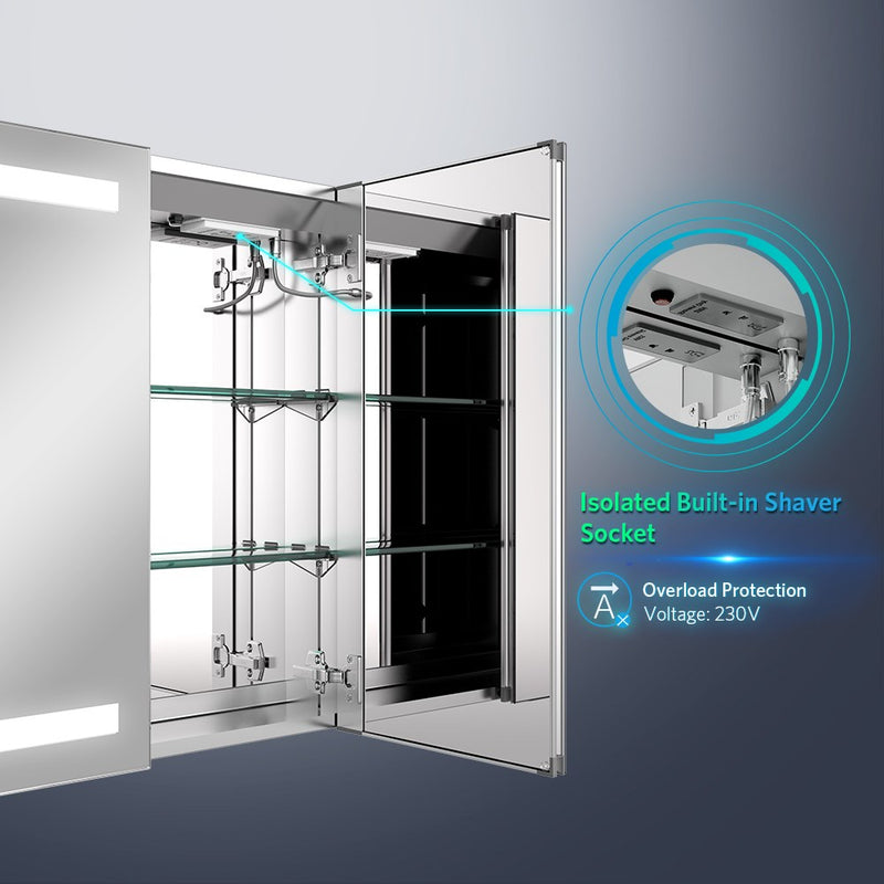 630x650mm LED Bathroom Mirror Cabinet with Ambient Lighting Shaver Socket 2 Doors