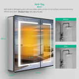 650x600mm LED Mirror Cabinet with Matt-Black Aluminum Shaver Socket Touch-Switch Anti-fog 2 Doors