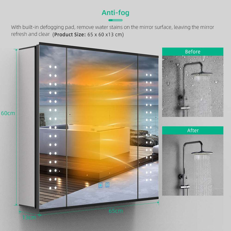 650x600mm LED Mirror Cabinet with Touch-Switch Demister Shaver Socket