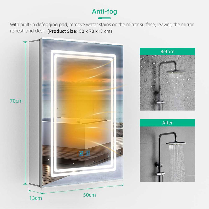 500x700mm LED Mirror Cabinet with Shaver Socket Touch-Switch Anti-fog