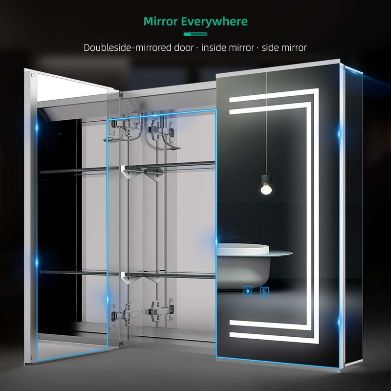 630x650mm LED Mirror Cabinet with Shaver Socket Touch-Switch Anti-fog 2 Doors