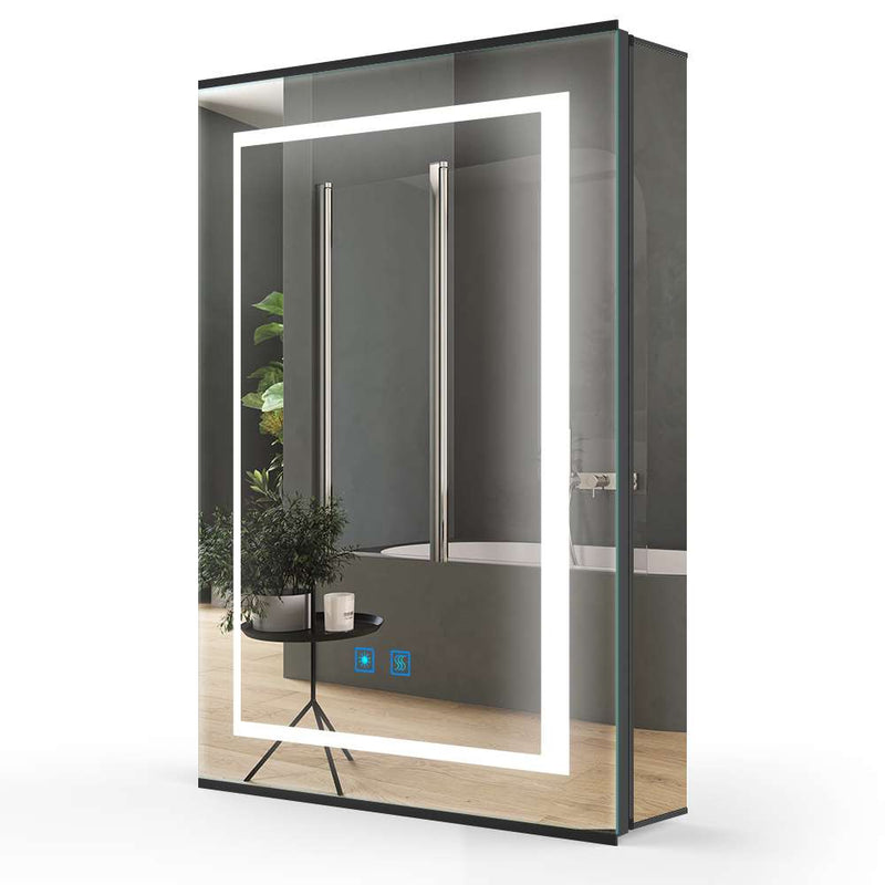 500x700mm LED Mirror Cabinet with Matt-Black Aluminum Shaver Socket Touch-Switch Anti-fog