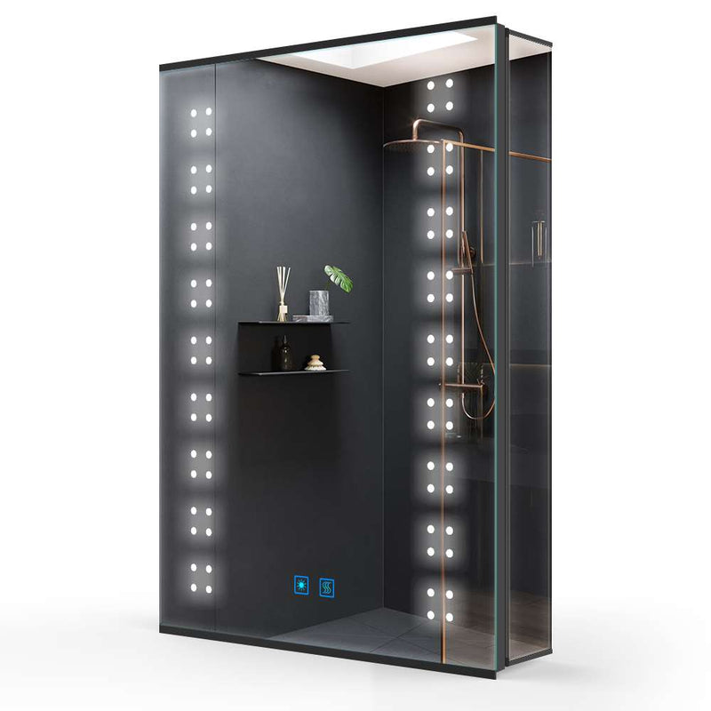 500x700mm LED Mirror Cabinet with Matt-Black Aluminum Touch-Switch Anti-fog Shaver Socket