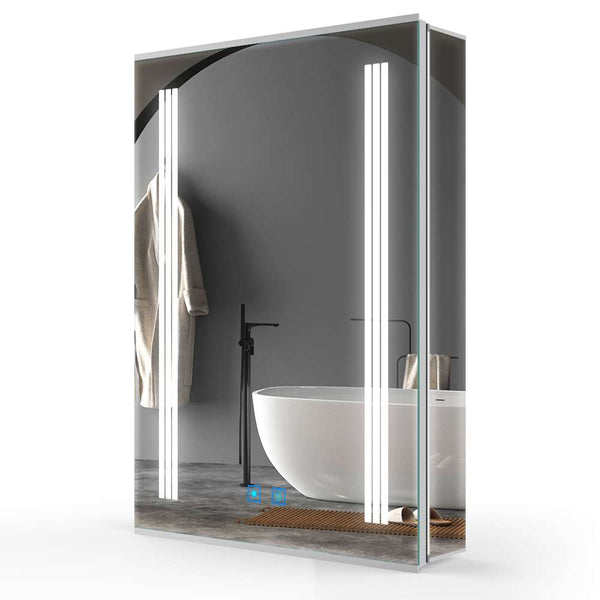 500x700mm LED Mirror Cabinet with Silver Aluminum Touch-Switch Anti-fog Shaver Socket