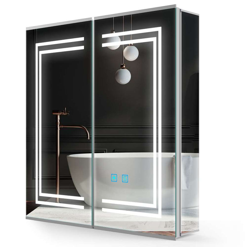 630x650mm LED Mirror Cabinet with Shaver Socket Touch-Switch Anti-fog 2 Doors