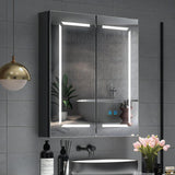 LED Black Bathroom Mirror Cabinet with Dual Plug Shaver Socket 3 Color Temperature 2 Doors 600x700mm