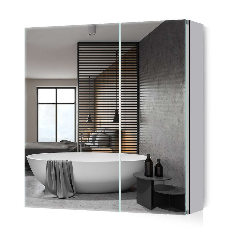Aluminum Bathroom Mirror Cabinet with Soft Close Hinges 2 Doors 650x600mm