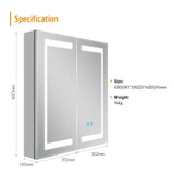 LED Illuminated Mirror Cabinet with Shaver Socket Adjustable Color 2 Doors 630x650mm
