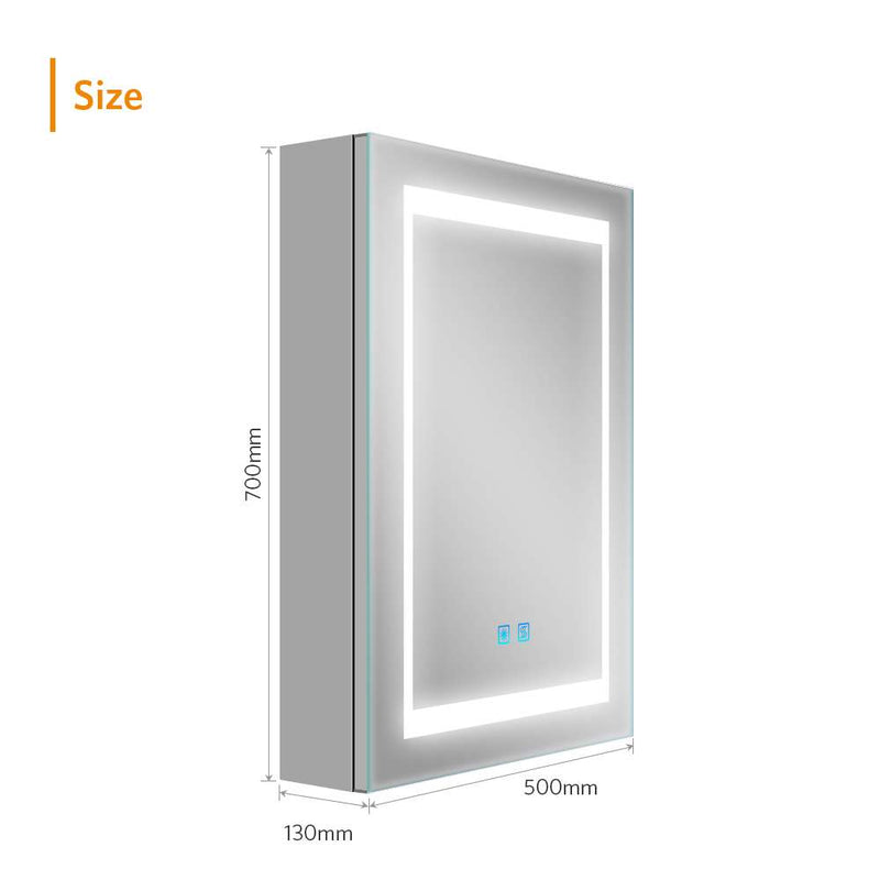 500x700mm LED Illuminated Bathroom Mirror Cabinet with Adjustable Color Shaver Socket