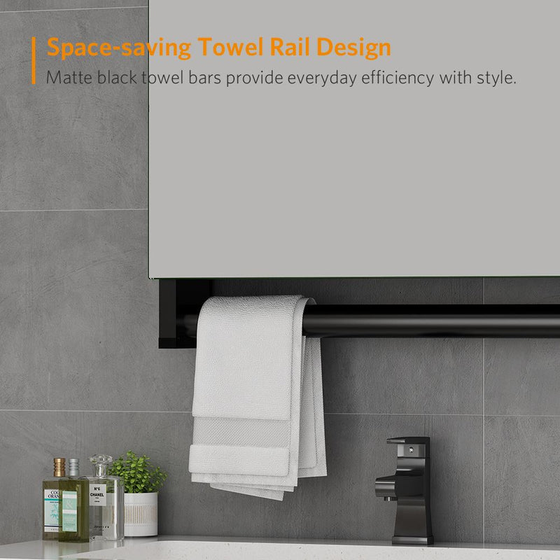 Black Bathroom Mirror Cabinet with Towel Rack Aluminum 500x700mm