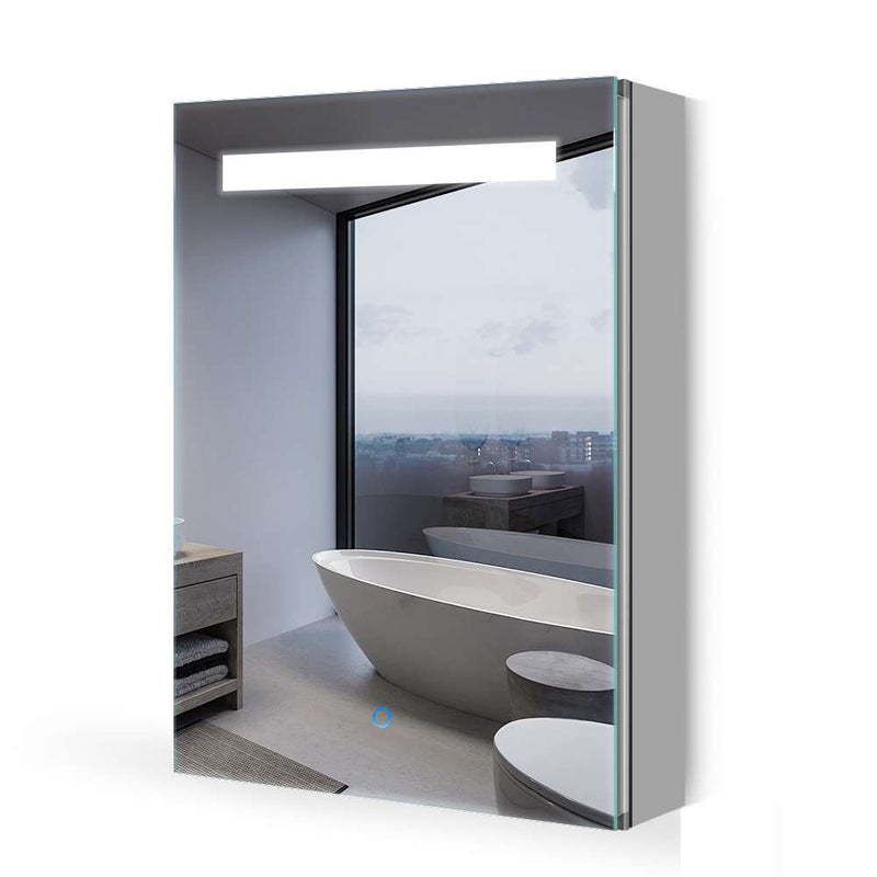 400x600mm Bathroom Mirror Cabinet with LED Illuminated Shaver Socket Demister