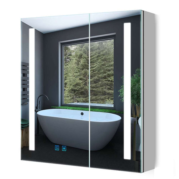 630x650mm LED Bathroom Mirror Cabinet with Shaver Socket 2 Doors Straight Lights