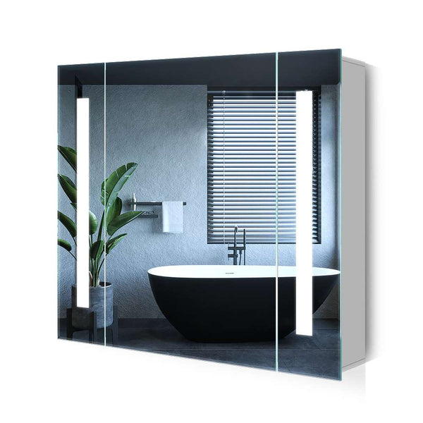 650x600mm Bathroom Mirror Cabinet with LED Illuminated Shaver Socket Demister Straight