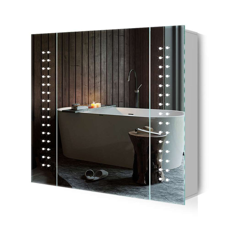 LED Bathroom Mirror Cabinet with Shaver Socket Demister 650x600mm Spot Lights