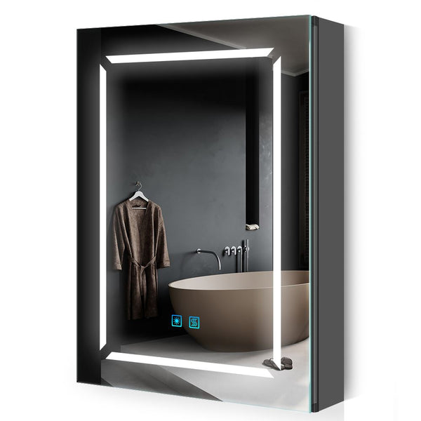 500x700mm LED Black Aluminum Mirror Cabinet with Shaver Socket Adjustable Color Demister