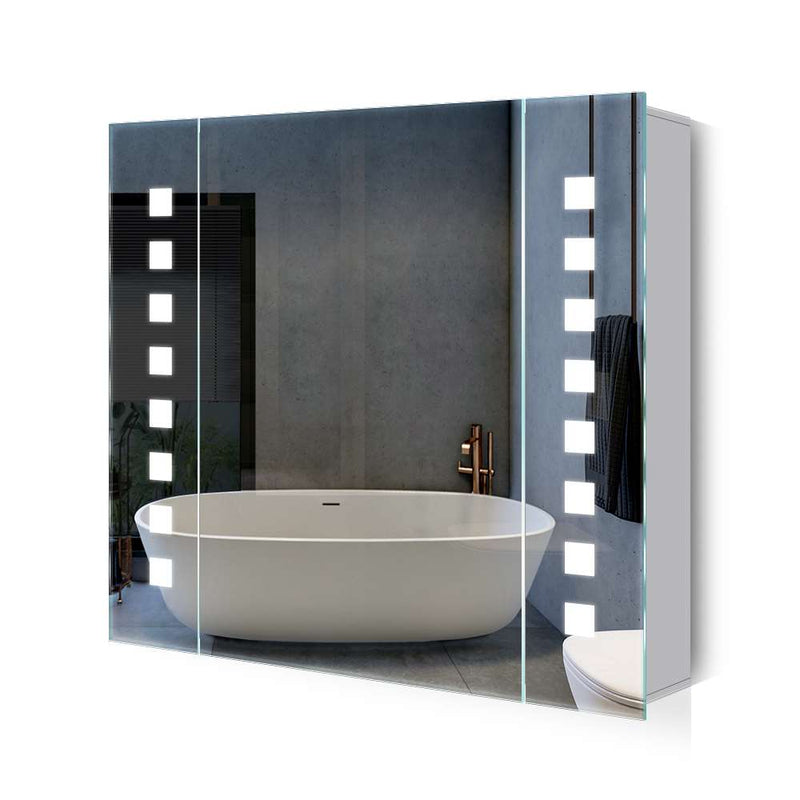 LED Bathroom Mirror Cabinet with Shaver Socket Demister 650x600mm Square Lights