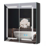 LED Black Bathroom Mirror Cabinet with Shaver Socket Adjustable Color 2 Doors 600x700mm