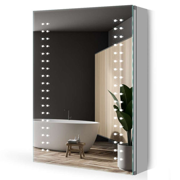 LED Mirror Cabinet with Lights Shaver Socket Demister IR Switch 500x700mm