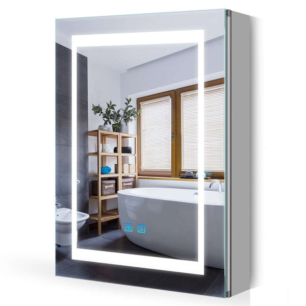 LED Illuminated Mirror Cabinet with Shaver Socket Demister Adjustable Color 500x700mm