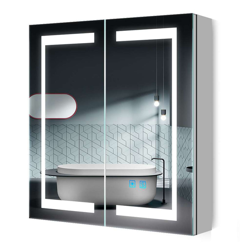 LED Illuminated Mirror Cabinet with Shaver Socket Adjustable Color 2 Doors 630x650mm