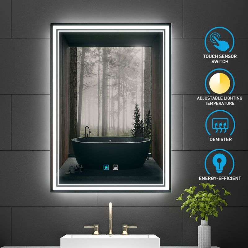 LED Illuminated Bathroom Mirror with Demister Adjustable Color (No cabinet) 500x700mm