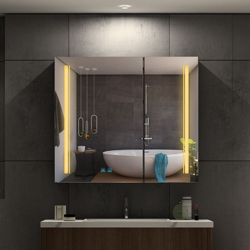 800x700mm LED Black Mirror Cabinet with Ambient Lighting Adjustable Color 2 Doors