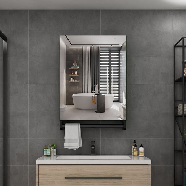 500x700mm Black Aluminum Bathroom Mirror Cabinet with Towel Rack