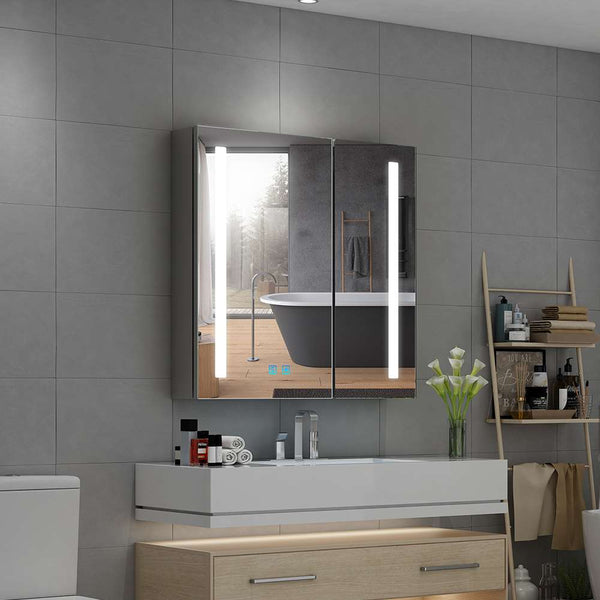 LED Bathroom Mirror Cabinet with Shaver Socket 2 Doors 630x650mm Straight Lights