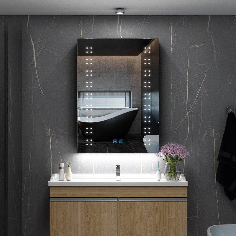 LED Illuminated Matte Black Bathroom Mirror Cabinet with Shaver Socket 500x700mm