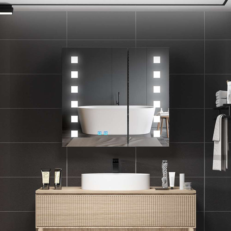 LED Illuminated Mirror Cabinet with Shaver Socket Demister 2 Doors 650x600mm