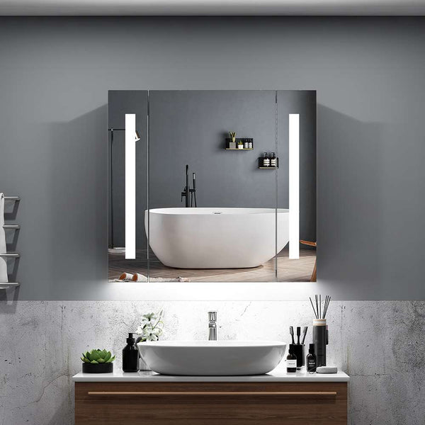 LED Illuminated Bathroom Mirror Cabinet with Shaver Socket Demister 650x600mm Straight