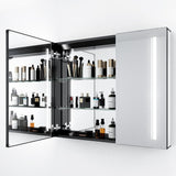 800x700mm LED Black Mirror Cabinet with Ambient Lighting Adjustable Color 2 Doors
