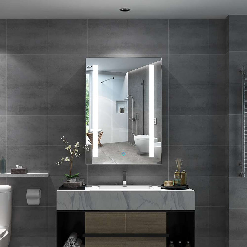 500x700mm Bathroom Mirror Cabinet with LED Illuminated Shaver Socket Demister Straight