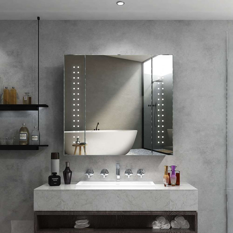 LED Bathroom Mirror Cabinet with Shaver Socket Demister 650x600mm Spot Lights