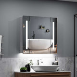 650x600mm Bathroom Mirror Cabinet with LED Illuminated Shaver Socket Demister Straight