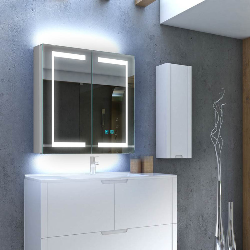 LED Bathroom Mirror Cabinet with Ambient Lighting Shaver Socket 2 Doors 630x650mm