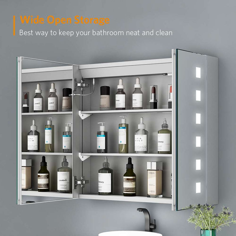 LED Illuminated Mirror Cabinet with Shaver Socket Demister 2 Doors 650x600mm