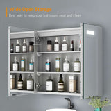 Led Illuminated Bathroom Mirror Cabinet with Shaver Socket Demister 2 Doors 650x600mm
