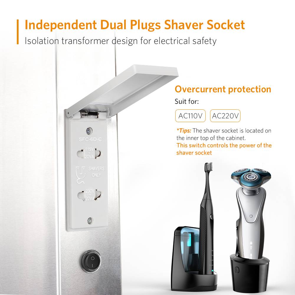 LED Bathroom Mirror Cabinet with Ambient Lighting Shaver Socket Demist – Quavikey