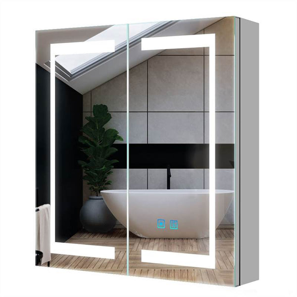 630x650mm LED Bathroom Mirror Cabinet with Ambient Lighting Shaver Socket 2 Doors