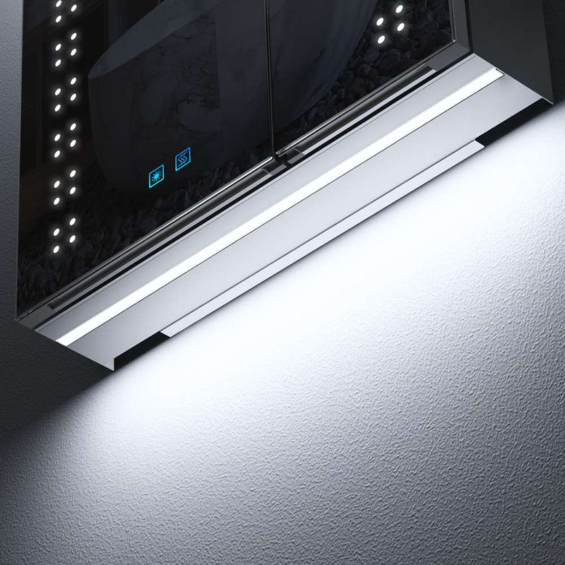600x700mm LED Bathroom Mirror Cabinet with Ambient Lighting Shaver Socket 2 Doors